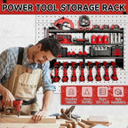 33" W Power Tool Organizer with Charging Station, 4 Layers Heavy Duty Metal Tool Storage Rack Wall Mount 8 Cordless Drill Holder with 4 Power Strip, Battery Organizer for Garage, Workbench,Tool Room - Image 4