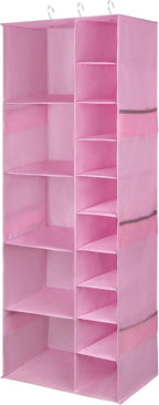 Libeder Shoe Organizer for Closet, 15 Shelf Hanging Closet Storage Shelves - 10 Shoe Rack Organizer and 5 Compartment for Clothes with 6 Side Mesh Pockets for Scarves Socks,Gloves, Pink - Image 8