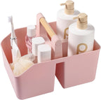 rejomiik Plastic Shower Caddy, Portable Basket with Bamboo Handle, Pink by rejomiik