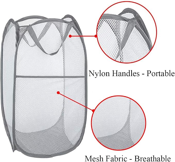 Larpur Pack of 3 Pop up Laundry Hampers, Collapsible Laundry Baskets, Gray - Image 8