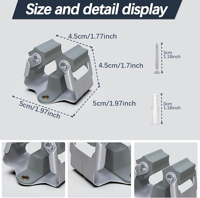 3-H Mop and Broom Holder Wall Mount 6 Pack, Broom Holder for Garage Garden Shed Storage System Laundry Room Home Kitchen Organization up to 1.45 Inch(Grey) - Image 4