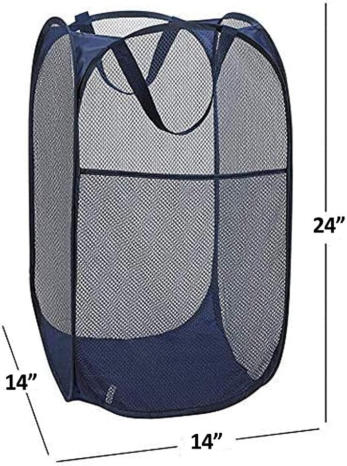 Pop up Laundry Hamper, Foldable Mesh Clothes Hamper for Kids Room, College Dorm or Travel, Collapsible Laundry Basket for Storage, Blue - Image 2