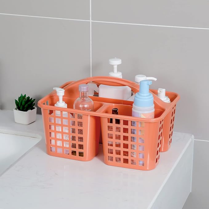 Portable Shower Caddy Basket Plastic Storage Basket with Compartment Orange - Image 2