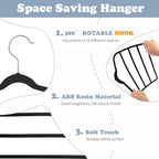 Tinfol Velvet Pants Hanger Space Saving, 4pc Black Non-Silp Velvet Hangers with Hook, Multi Tier Ultra Thin Trousers Hangers, Closet Clothes Hanger Organizer Storage for Trousers, Scarves, Jeans - Image 3