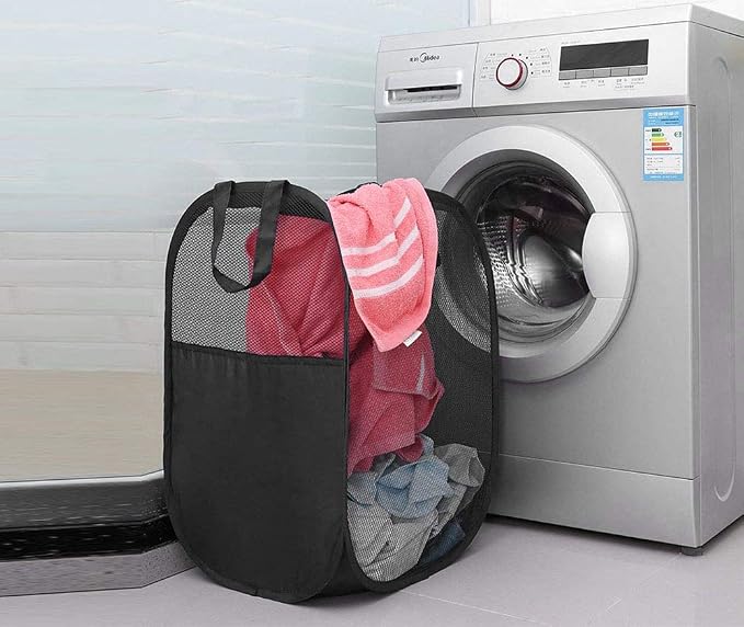 2 pop-up Laundry Hampers，Foldable mesh Laundry Baskets (Each with 2 Reinforced Handles), Blue …… - Image 2