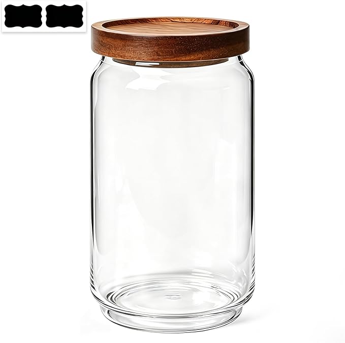 ComSaf Glass Jar with Acacia Wood Lid 34oz 1Pack, Food Storage Container by ComSaf
