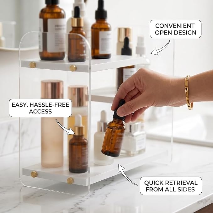 3-Tier Acrylic & Wood Bathroom Vanity Countertop Organizer Shelf - Image 4