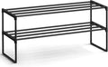 SONGMICS Shoe Rack, 2-Tier Shoe Organizer, Metal Storage Shelf | for Entryway, Upright or Upside Down, for 12-15 Pairs, Stackable, 11.8 x 36.2 x 14 Inches, Black ULSA12BK by Unknown
