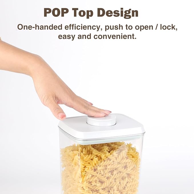 Pop Airtight Food Storage Containers Set with Lids, 6 Pcs Stackable One Button Opening Food Containers Kitchen Pantry Organization and Storage, BPA Free Stackable Cereal Container (0.5, 1.2, 1.8qt)*2 - Image 2