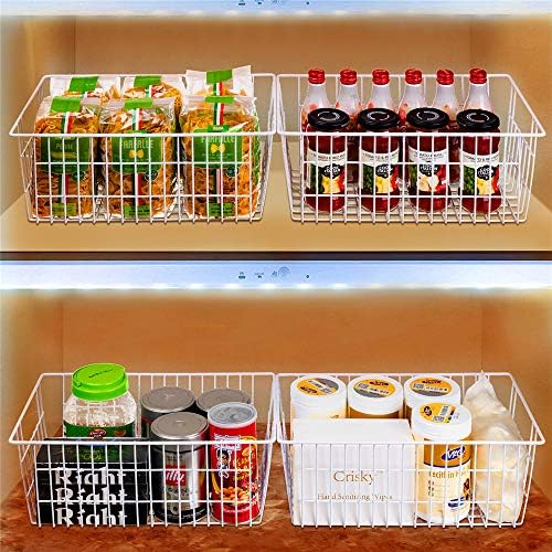 SANNO Freezer Baskets Wire Storage Baskets Closet Storage Baskets Bins Refrigerator Storage Containers for Home Office, Bathroom, Pantry Organization Storage Bins -Set of 3, White, 15.7" - Image 2