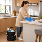 Cleaning Caddy with Handle, 17L Foldable Storage Basket, Heavy Duty 600D Oxford Cloth Organizer, Portable Supply Bag, Multi-Purpose Supplies Caddy for Home, Bathroom, Kitchen, Garden - Black - Image 5