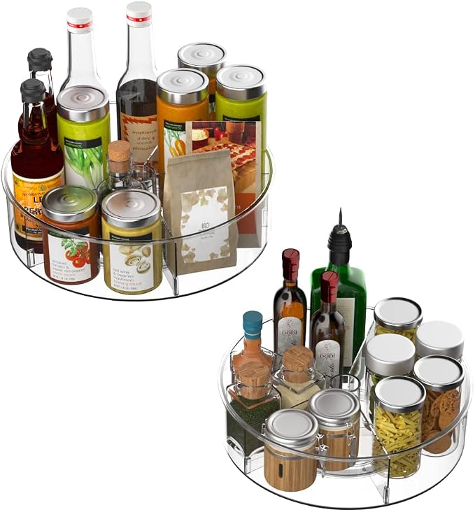 SANNO Round Lazy Susan Rotating Turntable Storage Container Rotating Organizer Spinning Organizer Bins for Kitchen Cabinet, Pantry, Refrigerator, Countertop,Set of 2 - Image 4