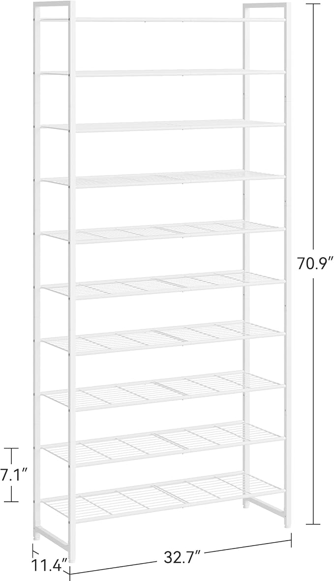 Nunsino Shoe Rack for Closet, Metal Shoe Organizer, 10 Tier Garage Shoe Rack Max Holds 50 Pairs,Shoe Storage Shelf,Entryway,White - Image 3