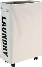 DOKEHOM 25" Slim Rolling Laundry Basket Hamper, Narrow on Wheels, Beige by DOKEHOM