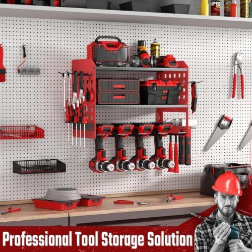 SUNALLY Power Tool Organizer, Wall Mount Garage Tools Storage Rack, Red - Image 7