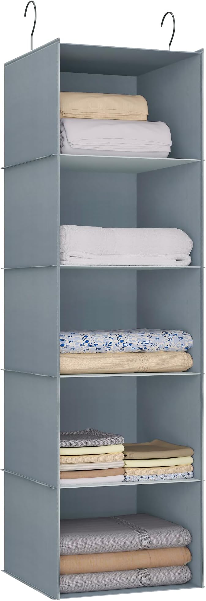 Hanging Closet Organizer 5-Shelf, Oxford Fabric Wardrobe Storage, Gray | Easy-mount foldable design holds clothes, handbags, shoes & accessories; washable Oxford fabric, sturdy and space-saving. by DonYeco