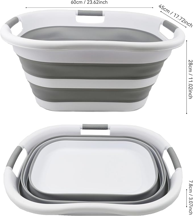 SAMMART 40L (10.5 gallons) Collapsible Plastic Laundry Washing Tub - Foldable Pop Up Laundry Basket/Hamper - Portable Washing Tub - Pop Up Saving (White/Grey) - Image 4