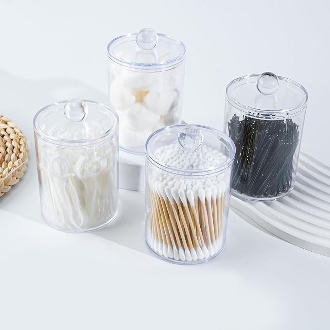 4 Pcs Acrylic Qtip Holder, Cotton Ball Holder Jars with Lids, Clear - Image 5