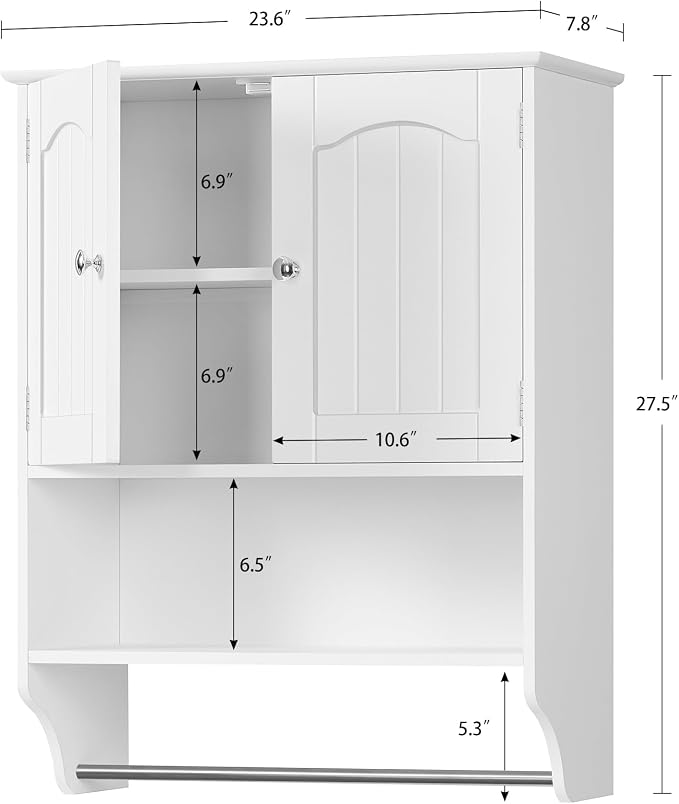 Iwell Bathroom Wall Cabinet, Over The Toilet Storage Cabinet with Towel Rack & Adjustable Shelf, Medicine Cabinet for Bathroom, White - Image 3