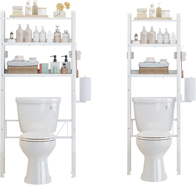 Over the Toilet Storage Shelf 3-Tier Adjustable Bathroom Organizers and Storage Shelves Bathroom Rack Above Toilet Storage with Paper Holder and 4 Hooks Space Saver Storage for Laundry by Unknown