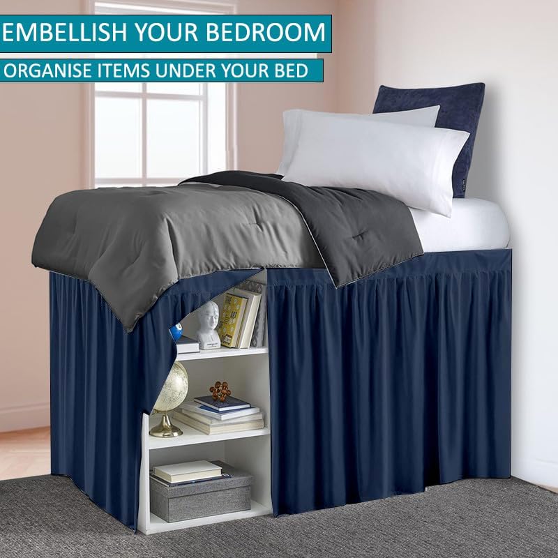 Dorm Bed Skirt, Twin XL, 46" Drop, Navy Blue - Image 3