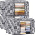 100L 3 Pack Storage Bags, Foldable Clothes Bins with Clear Window, Gray | Blanket Storage Containers with Reinforced Handles for Bedding, Comforters, Clothing, Quilts and Closet Organization by StorageTastic