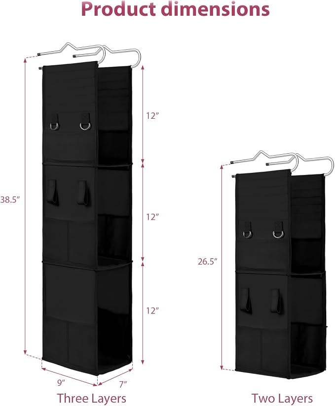 LOVEGRASS 3 Shelf Locker Organizer, Locker Shelf with Side Pockets, Black - Image 3