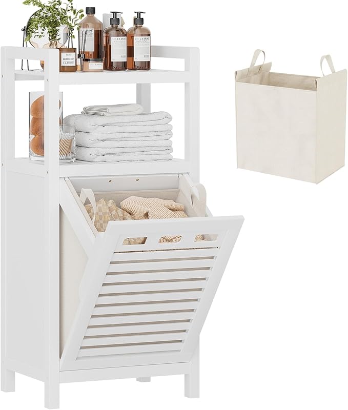 Homykic Tilt Out Laundry Hamper Cabinet, 10 Gal Bamboo Laundry Organizer by Homykic