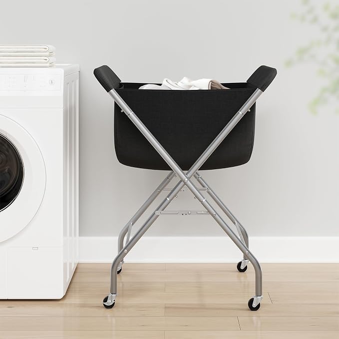 ELYKEN Laundry Basket with Wheels, Collapsible Laundry Hamper, Black - Image 9