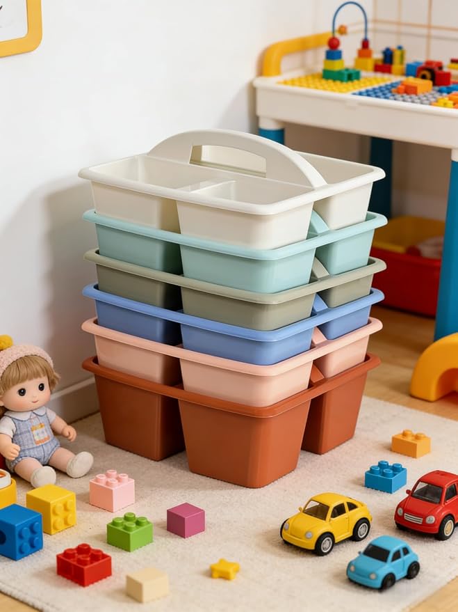 Set of 6 Classroom Caddy, Small Plastic Storage Caddy with Handle, Boho - Image 6