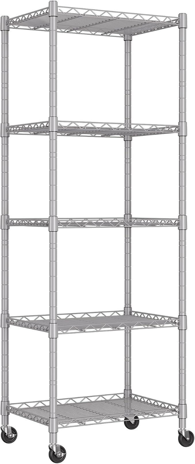 REGILLER 5-Wire Shelving Metal Storage Rack Adjustable Shelves,Standing Storage Shelf Units for Laundry Bathroom Kitchen Pantry Closet(Silver,11.8" D x 16.6" W x 53.5" H,With Wheels) by REGILLER