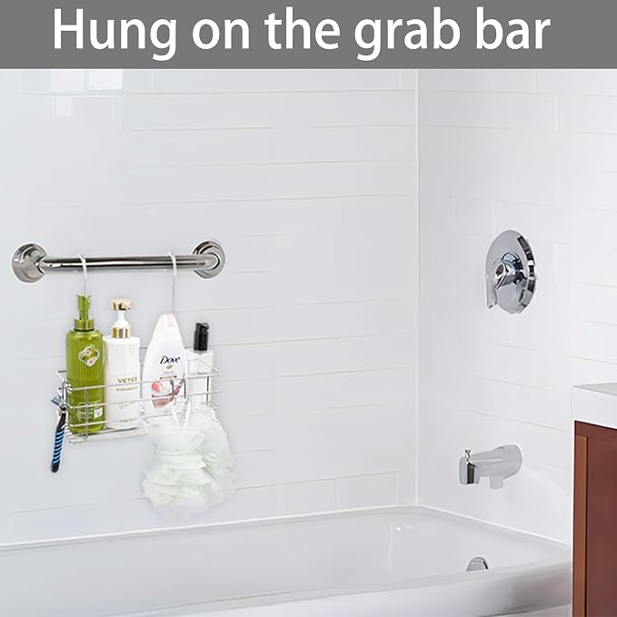 1-Tier Shower Caddy Hanging Shower Organizer Rack with Hook Over Door 2-PK - Image 4