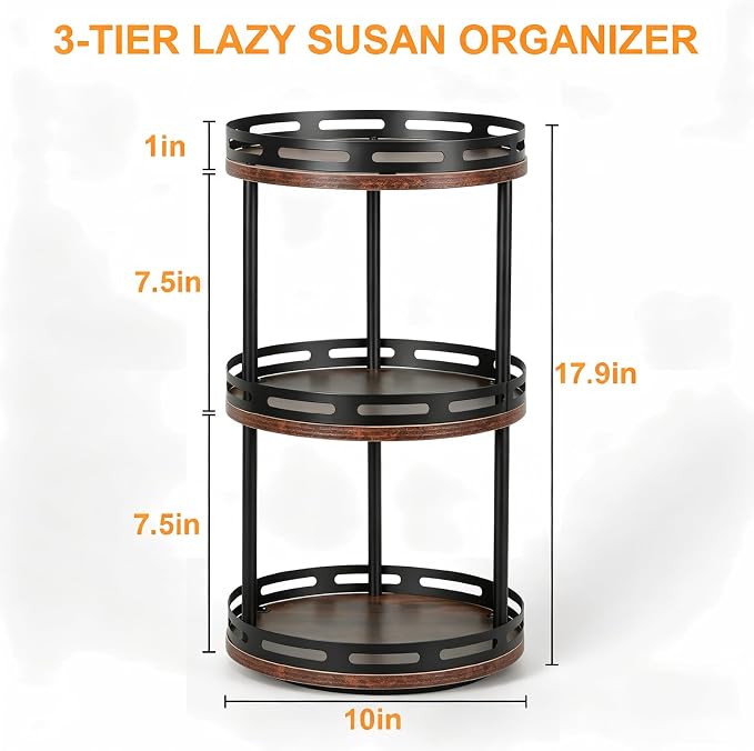 3 Tier Lazy Susan Organizer - 360° Rotating Spice Rack - Image 5