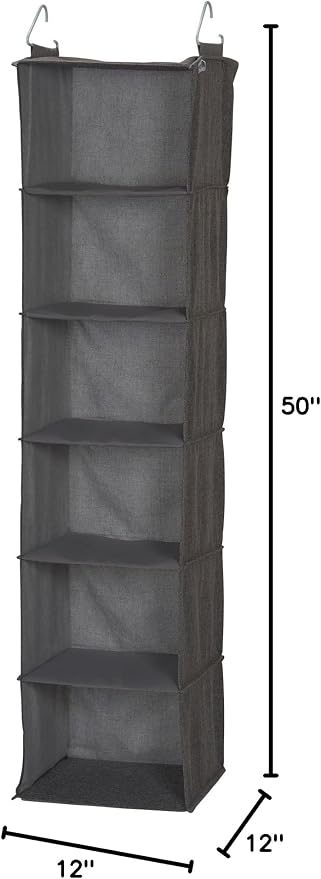 Household Essentials 6-Shelf Linen Hanging Closet Organizer, Gray - Image 3