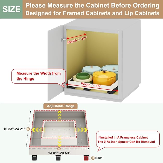 Fokyfok Pull out Cabinet Organizer,15"-21"W,17"-24"D,Expandable,Adhesive - Image 2