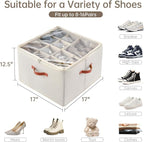 INSTY 2 Pack Shoe Organizer for Closet, Fits up to 32 Pairs, Adjustable Dividers for Shoe Storage, Fabric Shoe Storage Bins with Clear Cover, Beige - Image 2