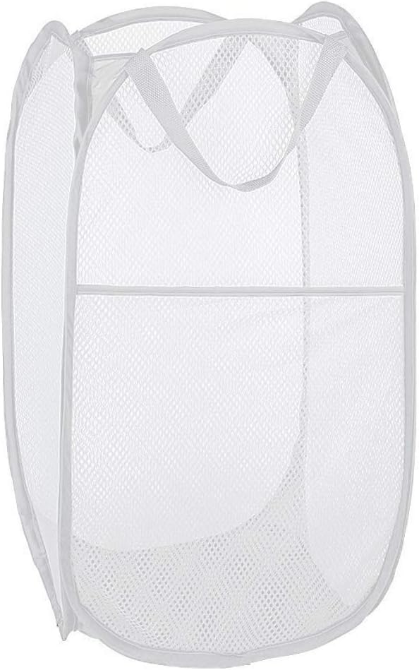 Pop up Laundry Hamper, Portable Foldable Mesh Clothes Hamper for Kids Room, College Dorm or Travel, Collapsible Laundry Basket for Storage, White by Buenod