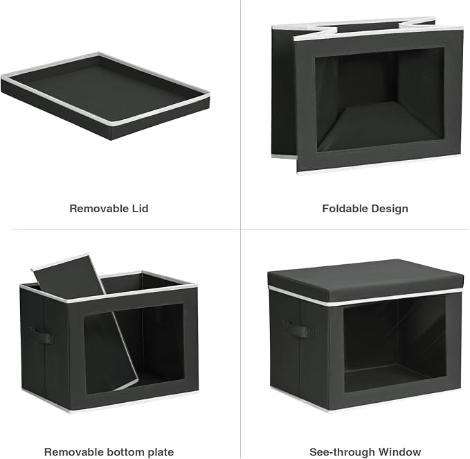Homsorout Storage Boxes with Lids, Collapsible Storage Bins with Handles, Closet Storage Baskets with Window, Fabric Storage Containers for Organizing Clothes, Towels, Books, 3 Packs, Black - Image 7