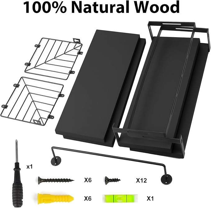 Fixwal Wall Mounted Bathroom Shelves Over Toilet (3+1 Black) - Image 4