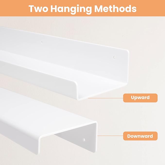 upsimples 2 Pcs 15" Acrylic Shelves for Wall Organize and Display, White - Image 5