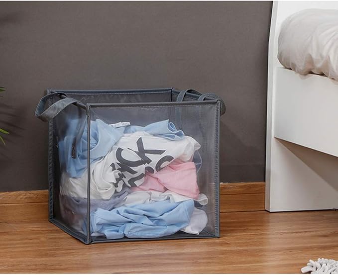 HONOMA Mesh Popup Laundry bags Hamper with Handles,Portable Durable Collapsible Storage Easy Folding Pop-Up Clothes Hampers Basket Foldable for Kids Room College Dorm or Travel (Grey,Single-Layer) - Image 2