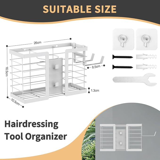 FUNKYLEE 3-in-1 Universal Hair Tool Organizer Wall Mount, White - 2 Pack - Image 5