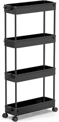 SPACEKEEPER Slim Rolling Storage Cart, 4 Tier Bathroom Cart Organizer,Black by SPACEKEEPER