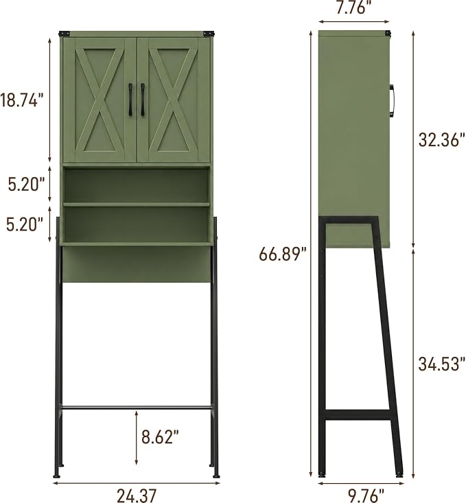 Vabches Metal Frame Over The Toilet Storage Cabinet, Green - Image 2
