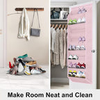 SLEEPING LAMB Over The Door Shoe Organizer for Closet with Large Deep Pockets, Narrow Shoe Rack for Door Hanging Boots Storage, Pink - Image 6