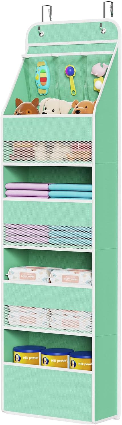 Univivi Fabric Over Door Hanging Organizer for Baby Nursery, Green, 5-Shelf by Univivi