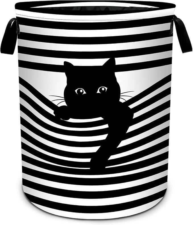 Black White Cat Laundry Basket Foldable Laundry Hamper With Handles Clothes Storage Bucket Organizer Laundry Bag For Bedroom Bathroom Laundry Storage 19.6 x 15.7 by WtallasiSei