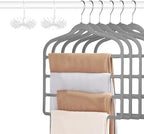 Tinfol 6pc Velvet Pant Hangers - Gray Space Saving Non-Silp Hangers, Jeans Slack Trousers Hanger, Multi Layer Clothes Hanger Closet Organizer for Clothes by Tinfol