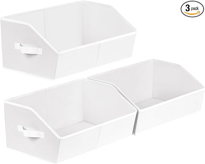 Homsorout Closet Baskets for Shelves Trapezoid - Decorative Storage Baskets with Handle, Closet Bins for Organization, Shelf Storage Bins for Clothes, Books, Home, Office, 3 pack, White by Homsorout