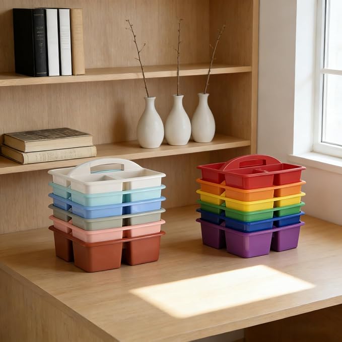 Set of 6 Classroom Caddy, Small Plastic Storage Caddy with Handle, Boho - Image 8
